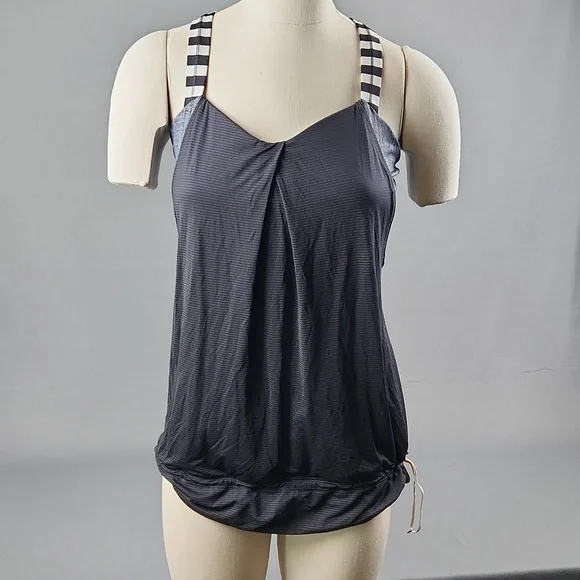 Lululemon -Rest Less SportsTank - Black/White w/drawstring waist - Sz 10 - Picture 1 of 6